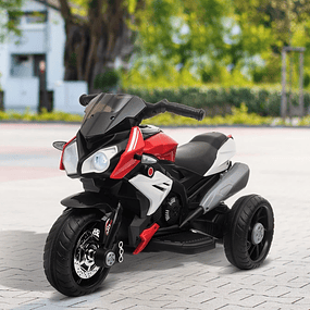 Motocicleta eléctrica infantil con triciclo de 3 ruedas para niños mayores de 3 años con batería recargable de 6V Funciones musicales Bocina Faros 86x42x52cm - rojo blanco