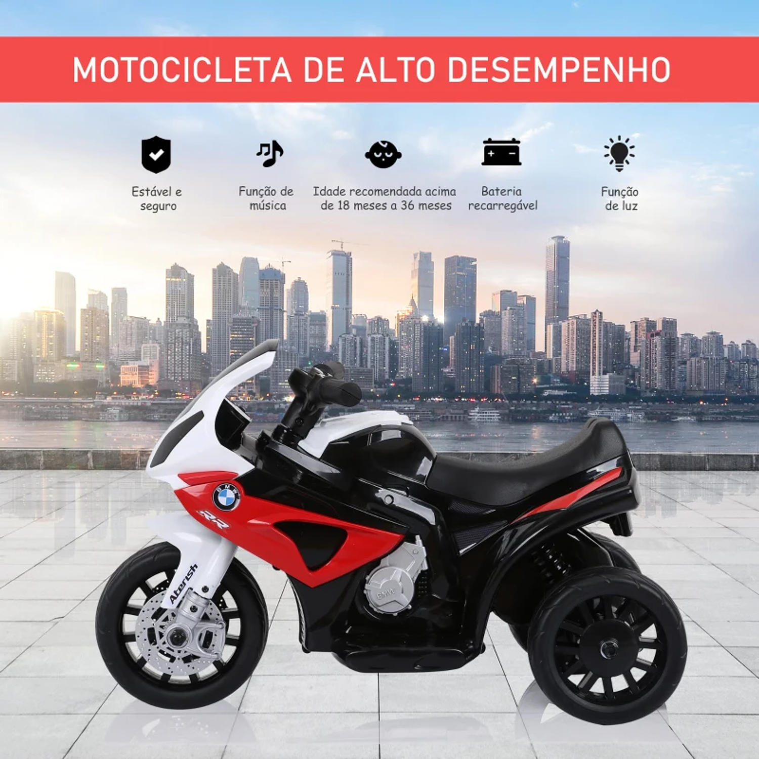 Moto Eléctrica Infantil BMW para niños a partir de 18 meses 6V con Luces y Música 66x37x44 cm 3