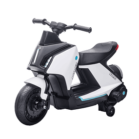 Moto eléctrica infantil con batería de 6V para niños de 2 a 4 años con faros musicales y 2 volantes 80x39,5x51 cm Blanco