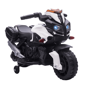 Electric Motorbike for Children from 18 Months 6V with Headlights Horn 2 Balance Wheels Max. 3km/h Toy Motorcycle 88.5x42.5x49cm - White