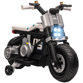 Moto Eléctrica Infantil 6V con Faro Bocina Musical Velocidad 3km/h Avance y Retroceso 86x44x58cm - Blanco negro