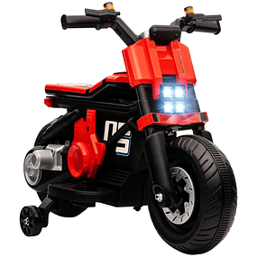 Moto Eléctrica Infantil 6V con Faro Bocina Musical Velocidad 3km/h Avance y Retroceso 86x44x58cm - negro rojo