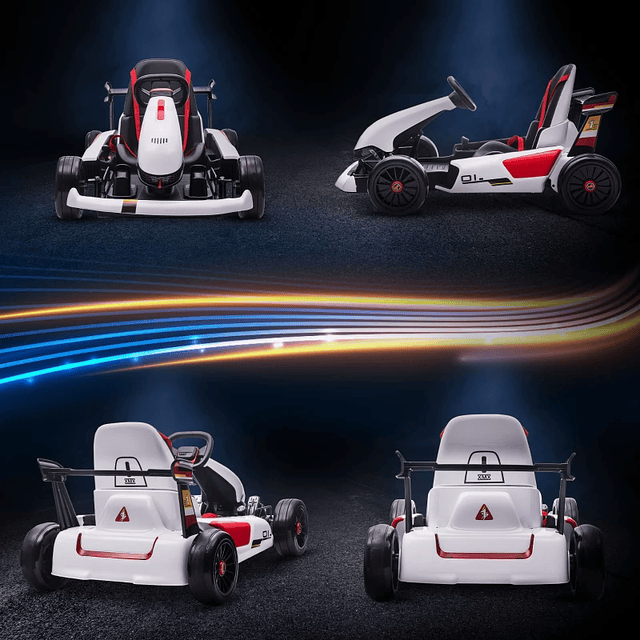 Kart eléctrico infantil a batería 12V con velocidad 3-6 km/h Mando a distancia Bocina musical 116x74x57,5cm Blanco