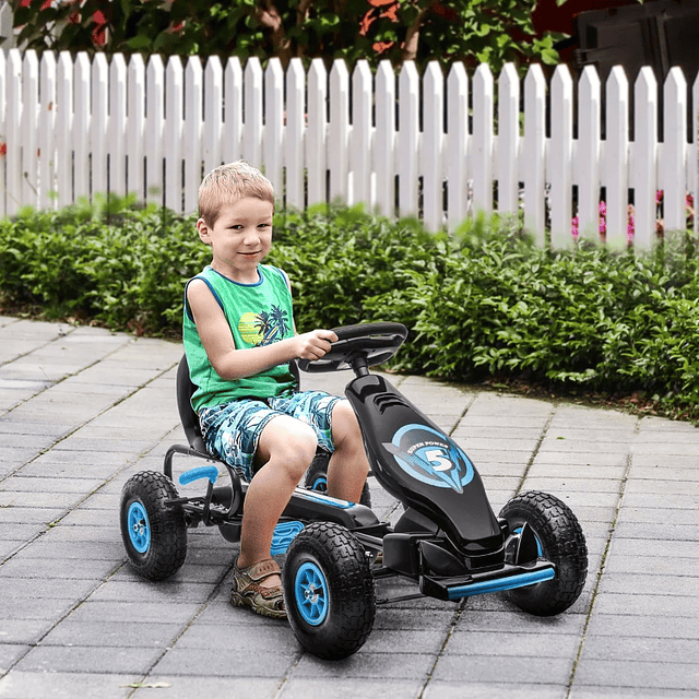 Kart de Pedales para Niños 5-12 Años con Asiento Regulable Neumáticos Hinchables Amortiguación y Freno de Mano 121x58x61cm