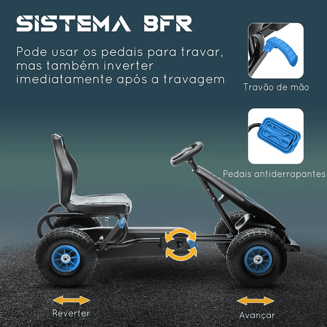 Kart a Pedais para Crianças 5-12 Anos com Assento Ajustável Pneus Insufláveis Amortecimento e Travão de Mão 121x58x61cm 