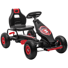 Pedal Go-Kart for Children 5-12 Years with Adjustable Seat Inflatable Tires Cushioning and Handbrake 121x58x61cm - Red