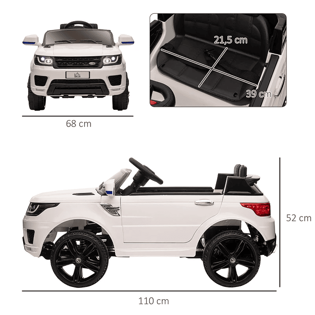 Coche eléctrico SUV Kids 12V con 2 motores Control remoto Faros Bocina Bluetooth Música USB y apertura de puerta 3-5 km/h 110x68x52cm