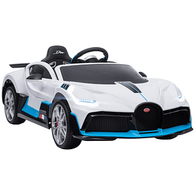 Coche Eléctrico Infantil Bugatti Divo 12V con 2 Motores Faros LED Bocina Música USB MP3 y Velocidad 1.5-3km/h 128x72x47cm - Blanco