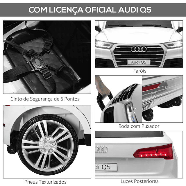 Coche eléctrico para niños mayores de 3 años Coche eléctrico Audi Q5 con mando a distancia MP3 Luces y sonidos 116x75x56cm Blanco