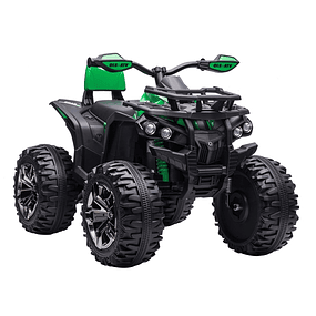 ATV eléctrico de 12V para niños de 3 a 5 años con faros, suspensión musical, neumáticos, botones de avance y retroceso, batería, vehículo eléctrico de 100x65x73cm - Verde