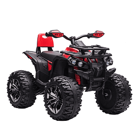 ATV eléctrico de 12V para niños de 3 a 5 años con faros, suspensión musical, neumáticos, botones de avance y retroceso, batería, vehículo eléctrico de 100x65x73cm - Rojo