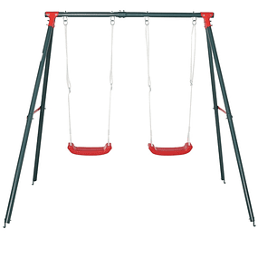 Columpio doble para niños mayores de 3 años con soporte metálico Cuerda regulable carga 40kg 220x160x180cm Verde Rojo