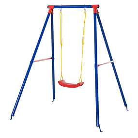 Columpio metálico para niños a partir de 6 años con asiento de cuerda regulable 4 anclajes exteriores máx. 40kg 155x160x180cm Multicolor