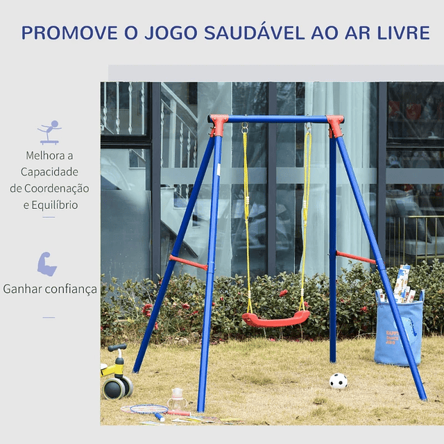 Metal swing for children over 6 years old with adjustable rope seat 4 external anchors max. 40 kg 155x160x180cm Multicolor