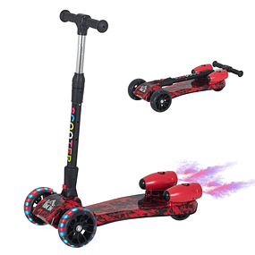 folding scooter for children over 3 years old with adjustable height in 4 levels, music lights and water fog 61x26x63-81 cm