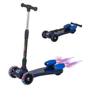folding scooter for children over 3 years old with adjustable height in 4 levels, music lights and water fog 61x26x63-81 cm - Blue