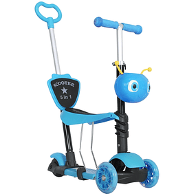 5 in 1 scooter for children over 1 year old scooter with 3 wheels with removable seat, adjustable handlebar 62x25x72,5 cm Blue