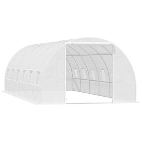 Tunnel-type greenhouse 800x300x200cm with 12 windows and roll-up door 140g/m² PE cover and steel for growing green plants white