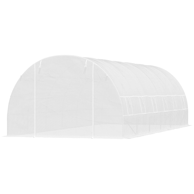Invernadero tipo túnel 800x300x200cm con 12 ventanas y puerta enrollable 140g/m² cubierta de PE y acero para el cultivo de plantas verdes blanco
