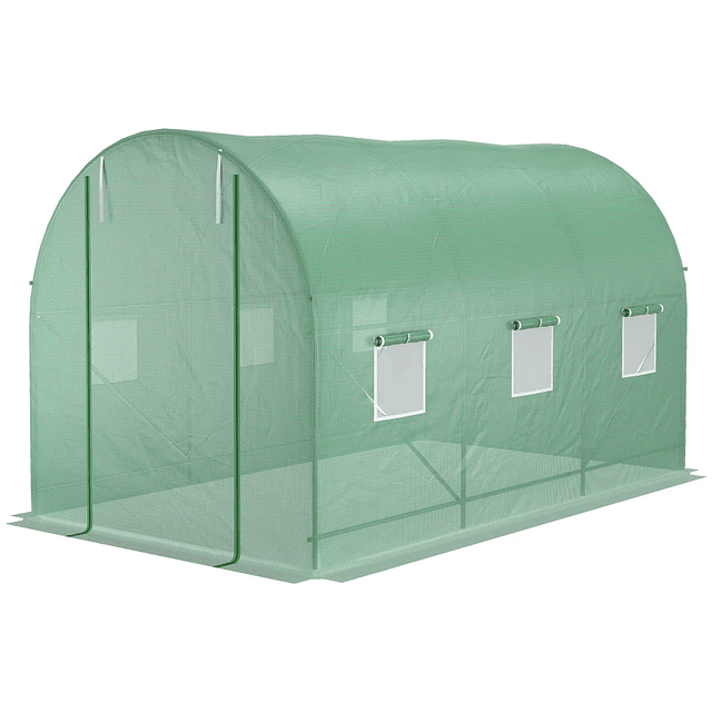 Invernadero tipo túnel de jardín 350x200x200cm Invernadero de jardín con 6 ventanas transpirables y puerta enrollable con cremallera para cultivar plantas y vegetales verdes