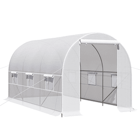 Tunnel Type Greenhouse 400x200x200cm Garden Greenhouse with Rolling Doors and 6 Windows PE Cover 140 g/m² Metal Structure for Growing Green Plants White