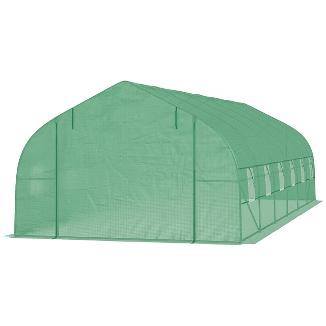 Invernadero tipo túnel 800x300x200cm con 12 ventanas y puerta enrollable 140g/m² cubierta de PE y techo de punta de acero para el cultivo de plantas verdes vegetales