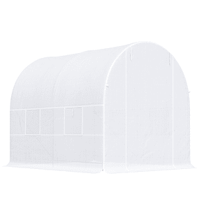  Tunnel Type Greenhouse 245x200x200cm with Rolling Doors and 4 Windows PE Cover White Metal Structure