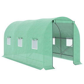 Tunnel Type Greenhouse 400x200x200cm Tunnel Greenhouse with Rolling Doors and 6 Windows PE Cover 140 g/m² Metal Structure for Growing Green Plants Green