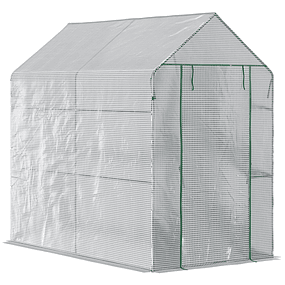 Garden Greenhouse Homemade Greenhouse with 4 Shelves Roll-up Door PE Cover 140g/m² and Steel Structure for Growing Plants Flowers 120x186x190cm White