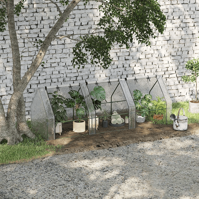 Terraza jardín invernadero 270x90x90 cm tipo casa tubo de acero con 3 ventanas pequeño invernadero para cultivo de plantas translúcido blanco