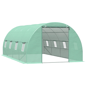 Invernadero tipo túnel 590x300x200cm con puerta enrollable 8 ventanas 140g/m² cubierta de PE y tubo de acero para el cultivo de plantas verdes