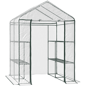 Invernadero de jardín transparente Invernadero de plantas de 3 niveles con estantes Estructura de acero 143x143x195cm Transparente y verde