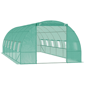 Invernadero tipo túnel 8x3x2m Acero y PE 140 g/m² Invernadero para Cultivo de Tomate Plantas Verdes con 12 Ventanas y Puerta Enrollable Verde