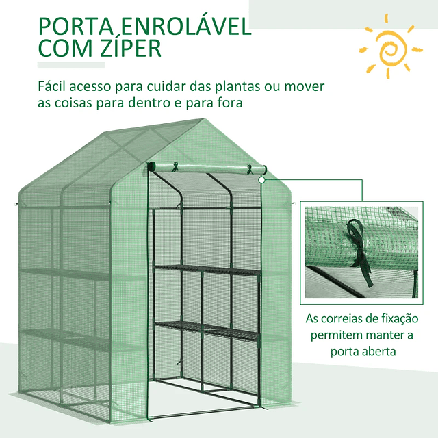 Estufa de Jardim Estufa para Plantas com Prateleiras 143x138x190cm Estrutura de Aço Jardinagem Verde