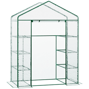 Invernadero de jardín con 8 estantes cubierta de PVC y estructura de acero 143x73x195 cm transparente y verde