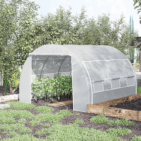 Invernadero tipo túnel 3x3x2m Invernadero de jardín con puerta enrollable 6 ventanas 140g/m² Cubierta de PE y metal galvanizado para cultivo de plantas verdes Blanco