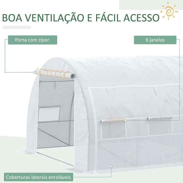 Estufa Tipo Túnel 3x3x2m Estufa de Jardim com Porta Enrolável 6 Janelas Cobertura de PE 140g/m² e Metal Galvanizado para Cultivos de Plantas Verduras Branco 