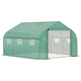 Tunnel Greenhouse 3,5x3x2m Garden Greenhouse with Door and 6 Roll-Up Windows in Galvanized Metal Polyethylene for Growing Flowers Green Plants