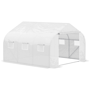 Tunnel Type Greenhouse 350x300x200 cm with Roll-up Door 6 Windows Greenhouse for Growing Green Plants White