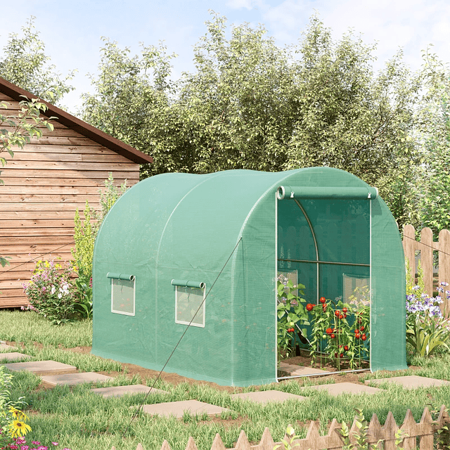 Tunnel Type Greenhouse 300x200x190cm Garden Greenhouse with 4 Windows Covered in PE 140g/m² for Growing Green Plants