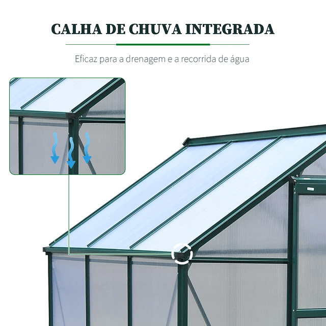 Estufa de Jardim 190x192x201cm de Policarbonato e Alumínio Estufa com Clarabóia Proteção UV 30 e Base 3,65 m² para Vasos Cultivos de Plantas e Flores Transparente 