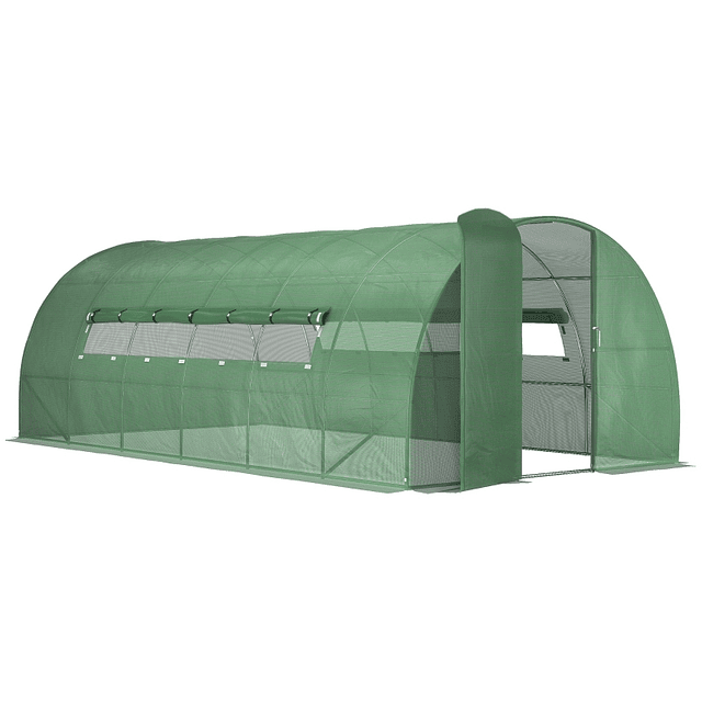 Estufa Tipo Túnel 570x292x197cm com Porta e Janelas Estufa de Jardim Grande com Cobertura de PE e Metal Galvanizado para Cultivos de Plantas Verduras Verde 