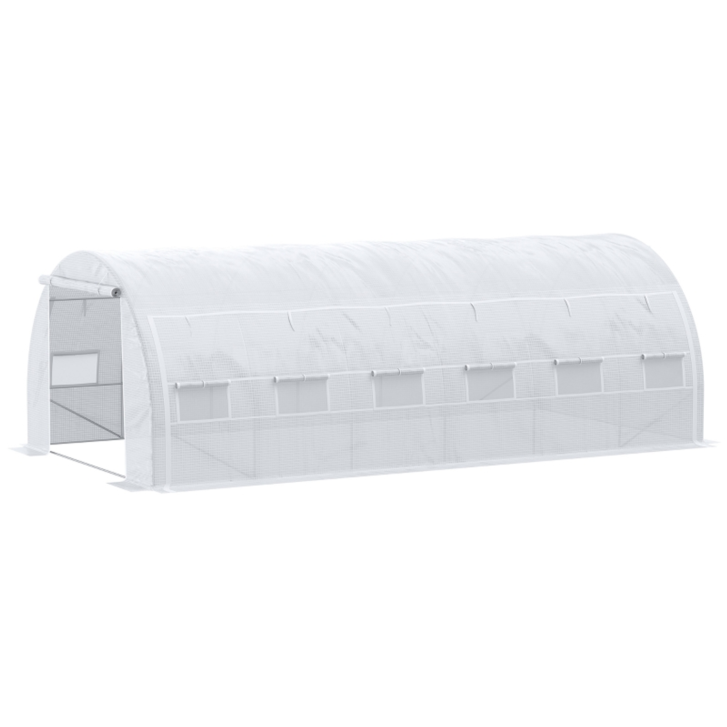 Garden Tunnel Type Greenhouse 6x3x2m with Roll-Up Door 12 Windows Cover in PE 140g/m² and Galvanized Metal for Cultivating Green Plants White 1