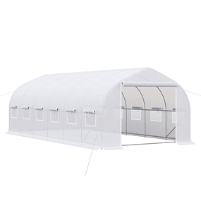 Invernadero tipo túnel 595x300x200cm Invernadero de jardín grande con 12 ventanas y puerta enrollable con cremallera para cultivar plantas Blanco