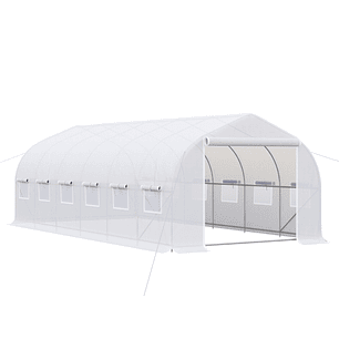 Tunnel Type Greenhouse 595x300x200cm Large Garden Greenhouse with 12 Windows and Rolling Door with Zipper for Growing Plants White