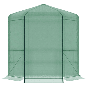 Invernadero de jardín hexagonal 194x194x215cm Invernadero con 6 estantes Puerta enrollable y estructura de acero galvanizado para cultivar plantas Macetas Verde