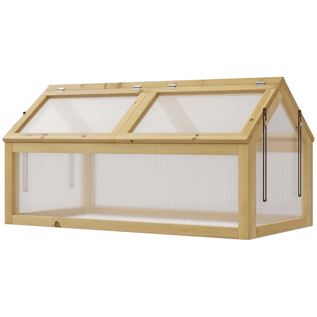 Wood Greenhouse with Polycarbonate Panels Garden Greenhouse with 4 Hinged Windows for Growing Plants Outdoor Terrace 90x48x49,5cm Transparent