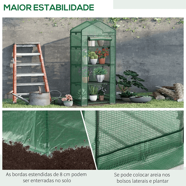 Estufa de Jardim com 4 Prateleiras de Grade e Porta Enroláveis Estufa para Vasos de Plantas Flores Jardim Exterior 69x49x158cm Verde