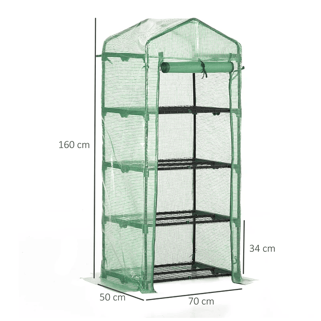 Invernadero de jardín con 4 estantes y cubierta de PE Invernadero de acero para cultivar plantas de flores 70x50x160cm