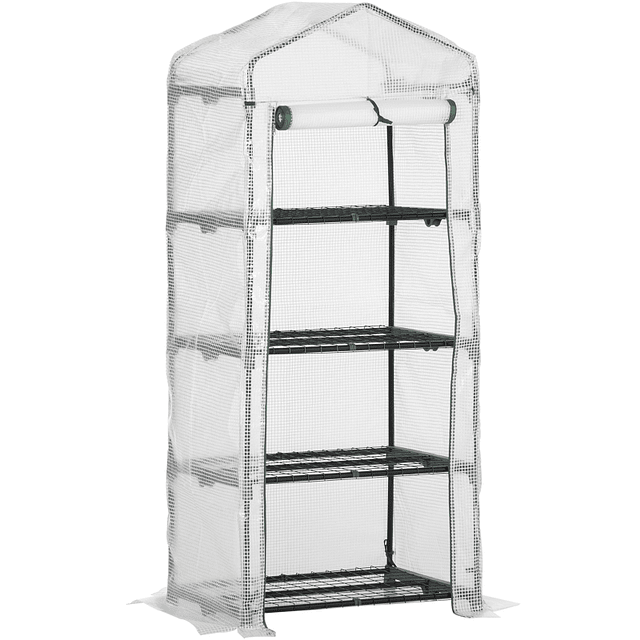 Garden Greenhouse with 4 Shelves and PE Cover Steel Greenhouse for Growing Flower Plants 70x50x160cm